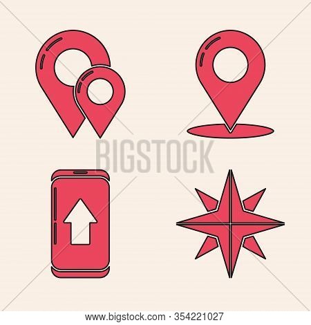 Set Wind Rose, Map Pin, Map Pin And Infographic Of City Map Navigation Icon. Vector