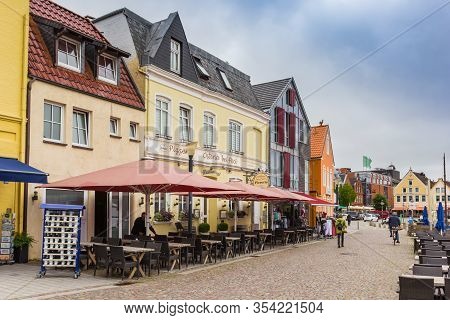 Husum, Germany - June 27, 2019: Restaurant At The Quayside In The Center Of Husum, Germany