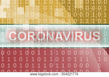Lithuania Flag And Futuristic Digital Abstract Composition With Coronavirus Inscription. Covid-19 Ou