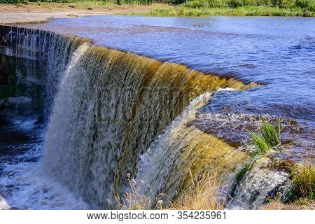 Sightseeing Of Estonia. Jagala Waterfall Is A Popular Tourist And Natural Attraction In Estonia