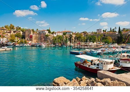 Antalya, Turkey - September 26, 2019: Ships In The Old Harbour In Kaleici, Antalya,turkey