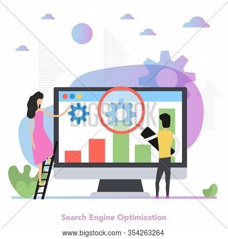 Vector Flat Colored Square Banner Of Seo