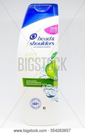 Pruszcz Gdanski, Poland - March 3, 2020: Head & Shoulders Anit-dandruff Apple Fresh Shampoo On White