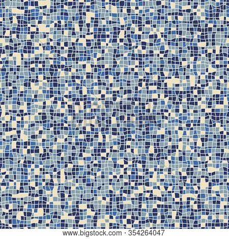 Geometric Abstract Unisex Mosaic Seamless Vector Pattern In Blue Colors. Swimming Pool Tiles Surface