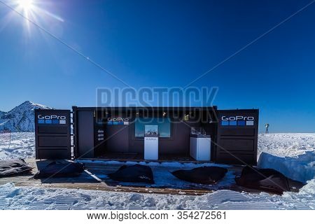 El Tarter, Andorra, Jan 2018 Gopro Advertising Their New Product, Karma Drone Displayed In Barrack O