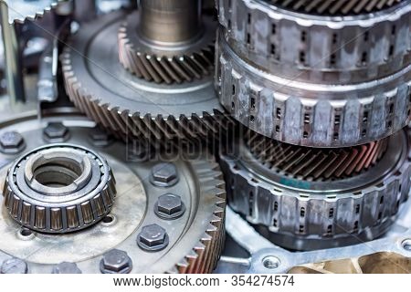 Close-up Helical Gears In Car Automatic Transmission
