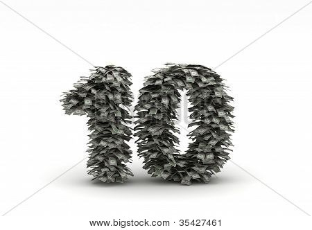 10  dollars  from dollars on white background
