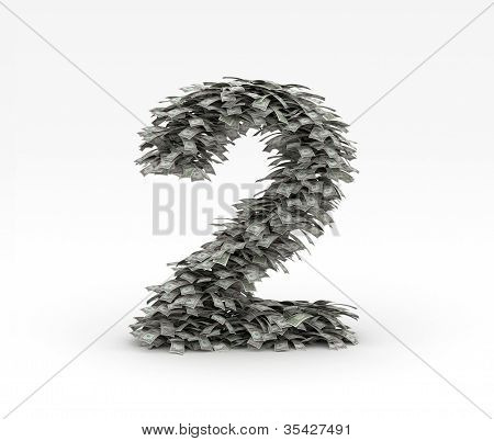 Number  2  from dollars on white background