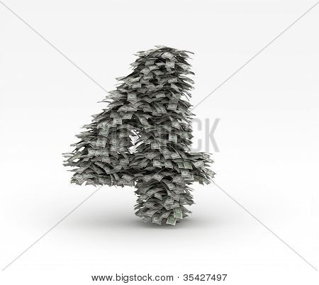 Number  4  from dollars on white background