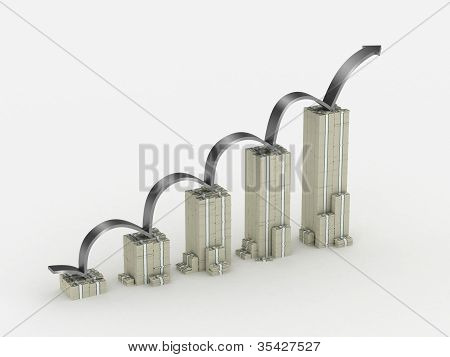 Money grow chart - stacks from dollars paks