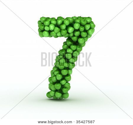 Number 7 , from scattered green fresh apples
