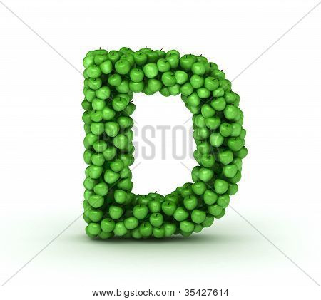Letter d, from scattered green fresh apples