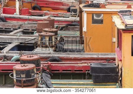 Mar Del Plata, Buenos Aires / Argentina; Feb 1, 2017: Fishing Boats Moored In The Harbor