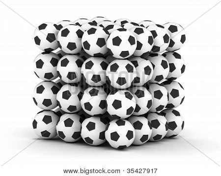 Stack of piled up football soccer balls