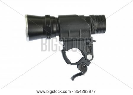 Led Light For Bicycle Isolated. Front Led Lights For Bikes Are Isolated On A White Background.