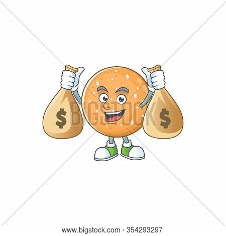 A Cute Image Of Sugar Cookies Cartoon Character Holding Money Bags