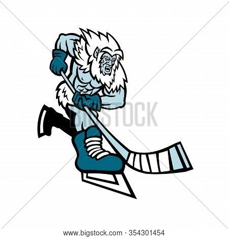 Mascot Icon Illustration Of An Aggressive Yeti Or Abominable Snowman, A Folkloric Ape-like Creature,