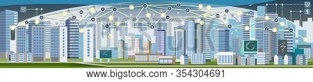 Smart Cities Concept. Technologies, Business. Vector Illustration. Modern Industrial. City Future. C