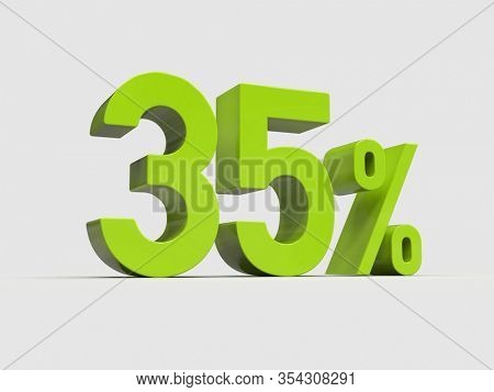 3d Render: Green 35% Percent Discount 3d Sign on Light Background, Special Offer 35% Discount Tag, Sale Up to 35 Percent Off, Thirty-five Percent Letters Sale Symbol, Special Offer Label, Sticker, Tag