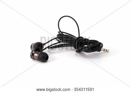 Wired Metal In-ear Headphones Isolated On White Background