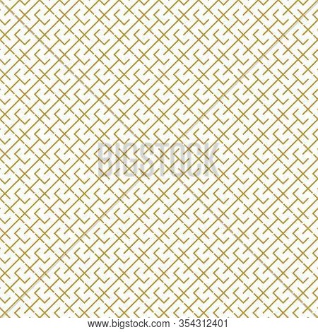 Abstract Geometric Pattern With Crossing Thin Golden Lines On White Background. Seamless Linear Rapp