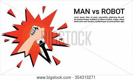 Artificial Intelligence (ai) Robot Vs Human Confrontation Arm Wrestling. Concept Future Struggle Ill