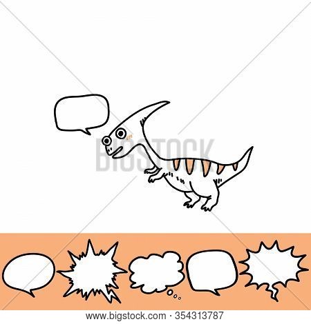 Baby Print With Roaring Dinosaur And Speech Bubble Set. Hand Drawn Graphic For Typography Poster, Ca