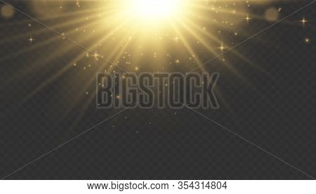 Yellow Glowing Light Explodes On A Transparent Background. Sparkling Magical Dust Particles. Bright 
