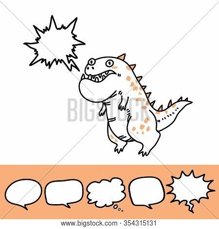 Baby Print With Roaring Dinosaur And Speech Bubble Set. Hand Drawn Graphic For Typography Poster, Ca