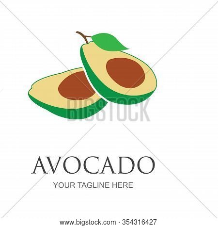 Avocado Fruit Logo Template. Avocado Half With Leaf Vector Design. Health Food Logotype