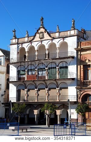 Ecija, Spain - November 13, 2008 - Traditional Spanish Buildings Around The Plaza De Espana In The T