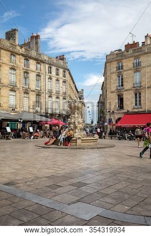Bordeaux, France - September 9, 2018: Parliament Square Or Place Du Parlement . Historic Square Feat