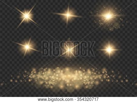 Yellow Glowing Light Explodes On A Transparent Background. Sparkling Magical Dust Particles. Bright 