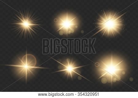Yellow Glowing Light Explodes On A Transparent Background. Sparkling Magical Dust Particles. Bright 