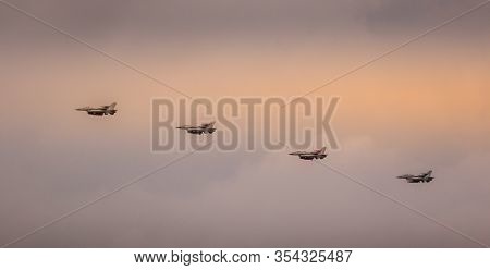 Air Show In Aalborg Military Airport On A Rainy Day.