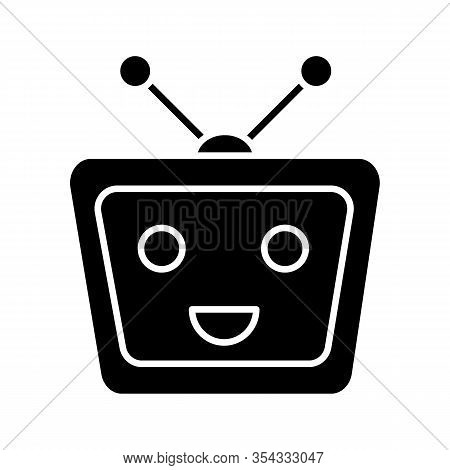 Chatbot Glyph Icon. Silhouette Symbol. Talkbot. Modern Robot. Tv Laughing Chat Bot. Virtual Assistan
