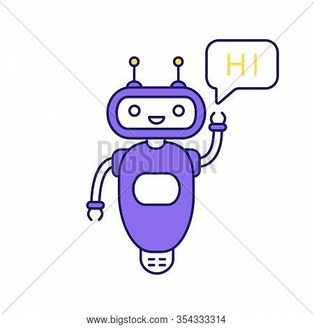 Chatbot Saying Hi Color Icon. Talkbot Greeting User. Virtual Assistant. Online Helper. Modern Robot.
