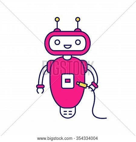 Chatbot With Usb Cable Color Icon. Talkbot With Usb Slot Plugs To Cable. Modern Robot. Virtual Assis