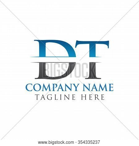 Initial Dt Letter Logo Design Vector With Blue And Grey Color. Dt Logo Design