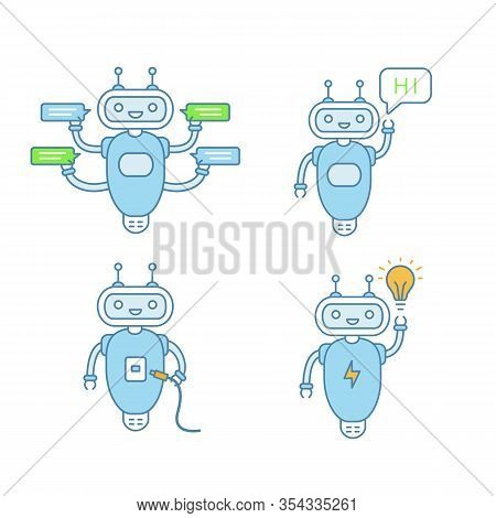Chatbots Color Icons Set. Talkbots. Virtual Assistants. Support Service, Hi, Usb, New Idea Chat Bots