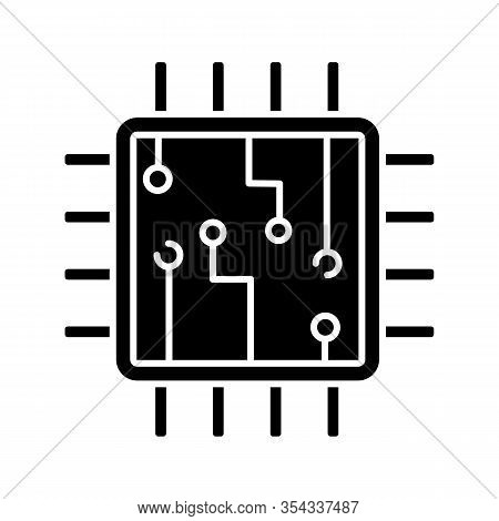 Computer Chip Glyph Icon. Silhouette Symbol. Processor. Memory Card. Central Processing Unit. Artifi