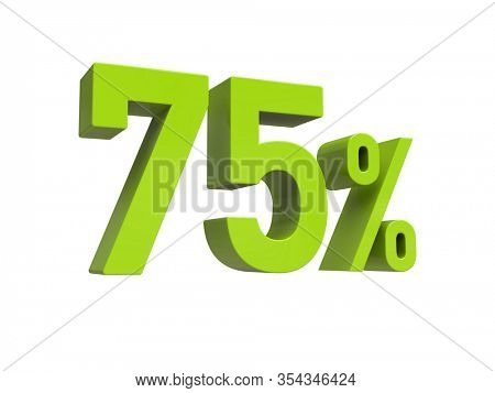 3d Render: Green75% Percent Discount 3d Sign on Light Background, Special Offer 75% Discount Tag, Sale Up to 75 Percent Off, Seventy-five Percent Letters Sale Symbol, Special Offer Label