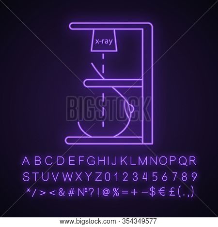 Mammography Neon Light Icon. Breast Radiography. Woman Breast Examination. Chest X-ray Screening. Gl