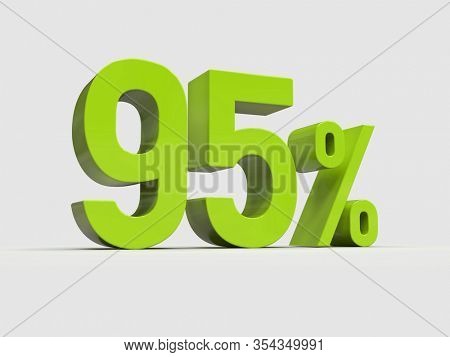 3d Render: Green 95% Percent Discount 3d Sign on Light Background, Special Offer 95% Discount Tag, Sale Up to 95 Percent Off, Ninety-five Percent Letters Sale Symbol, Special Offer Label