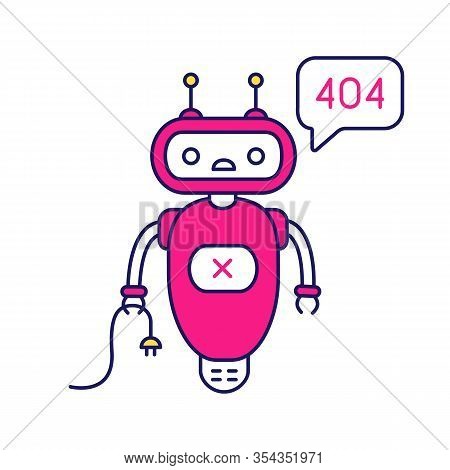 Not Found Error Chatbot Color Icon. Talkbot With Error 404 In Chat Box. Website Error Page Online As