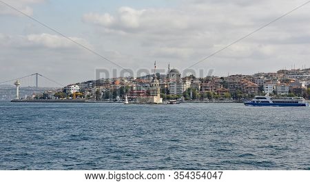 Istanbul, Turkey - September 19th 2019. The Bosphorus Waterfront Of The Uskudar District On The Asia
