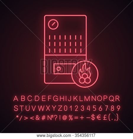 Solid Fuel Boiler Neon Light Icon. House Central Heater. Firewood Boiler. Heating System. Glowing Si