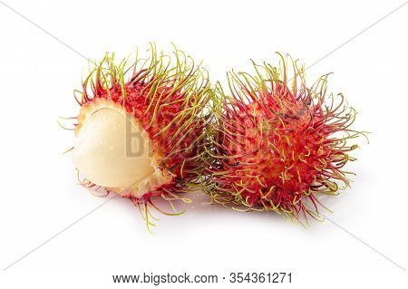 Rambutan Sweet Fruit Isolated Over White Background.