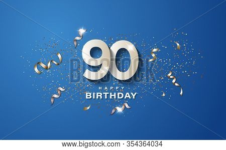 90th Birthday With White Numbers On A Blue Background. Happy Birthday Banner Concept Event Decoratio