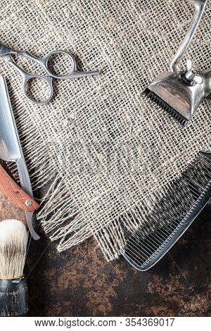 Vintage Barber Tools Dangerous Razor, Hairdressing Scissors, Old Manual Clipper, Metal Comb, Shaving